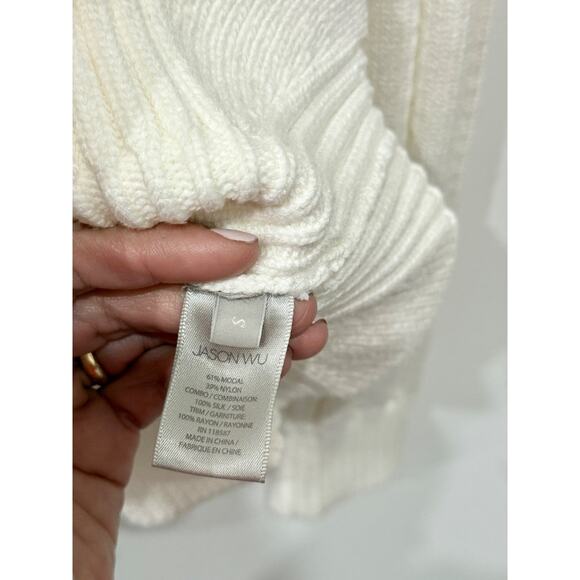 Jason Wu V-Neck Buttoned Long Sleeve Peplum Cardigan Sweater White Women's Small - Picture 4 of 4